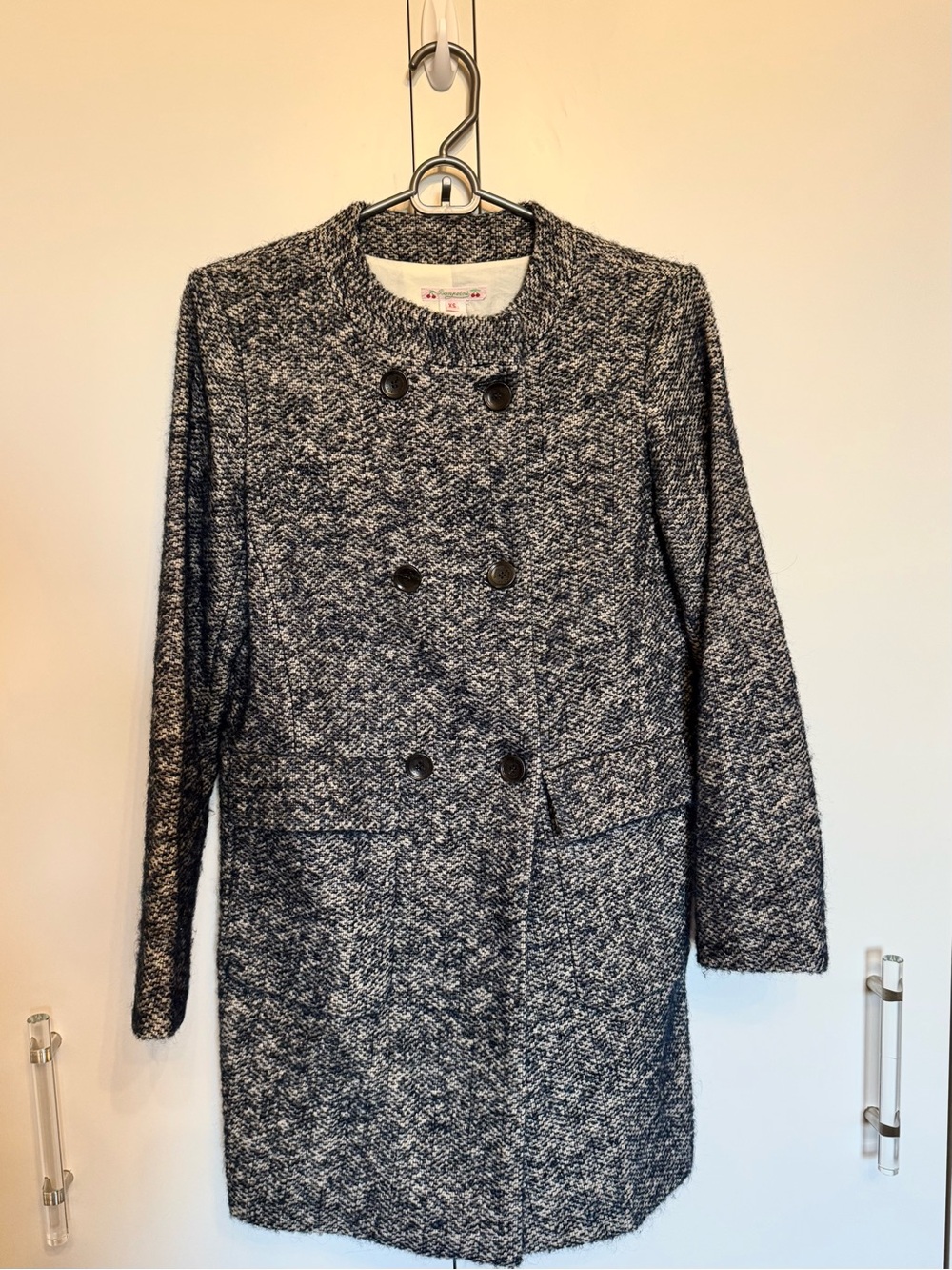 Bonpoint Women's Double-Breasted Tweed Coat - Navy/White, size XS, Like New